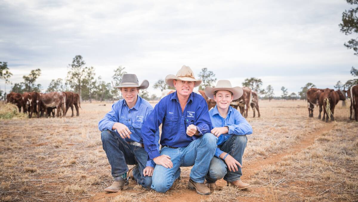 HISTORY WITH SHORTHORNS: Simon McCutcheon, pictured with his sons Jesse and Eli, is a fourth-generation Shorthorn breeder.