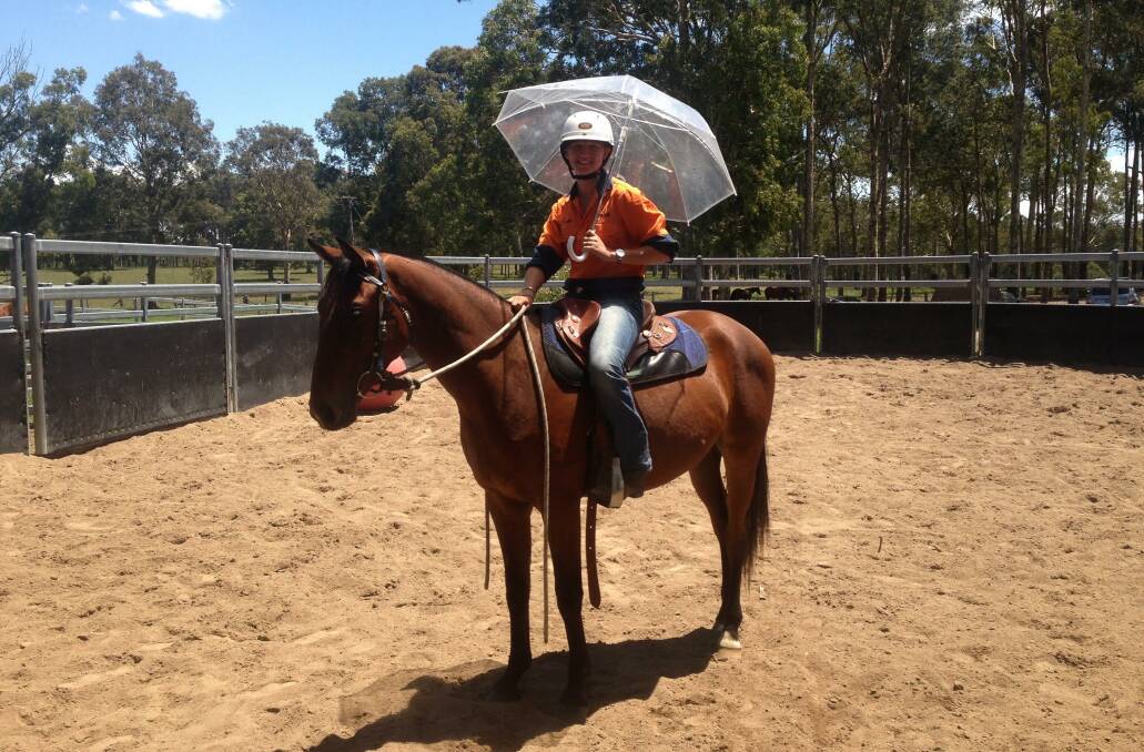 Student Abbie Whalan, on Tocal Quantas, during in the breaking in process last year. Tocal horses are handled, broken and trained by students. 