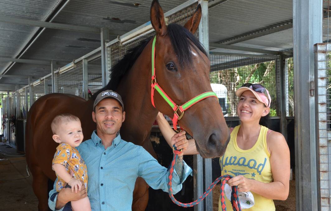 Wanderson and Sharlee D’avila with their young son Sonny Jack and Kissaykiss at their Coffs Harbour stables. Photo by Virginia Harvey