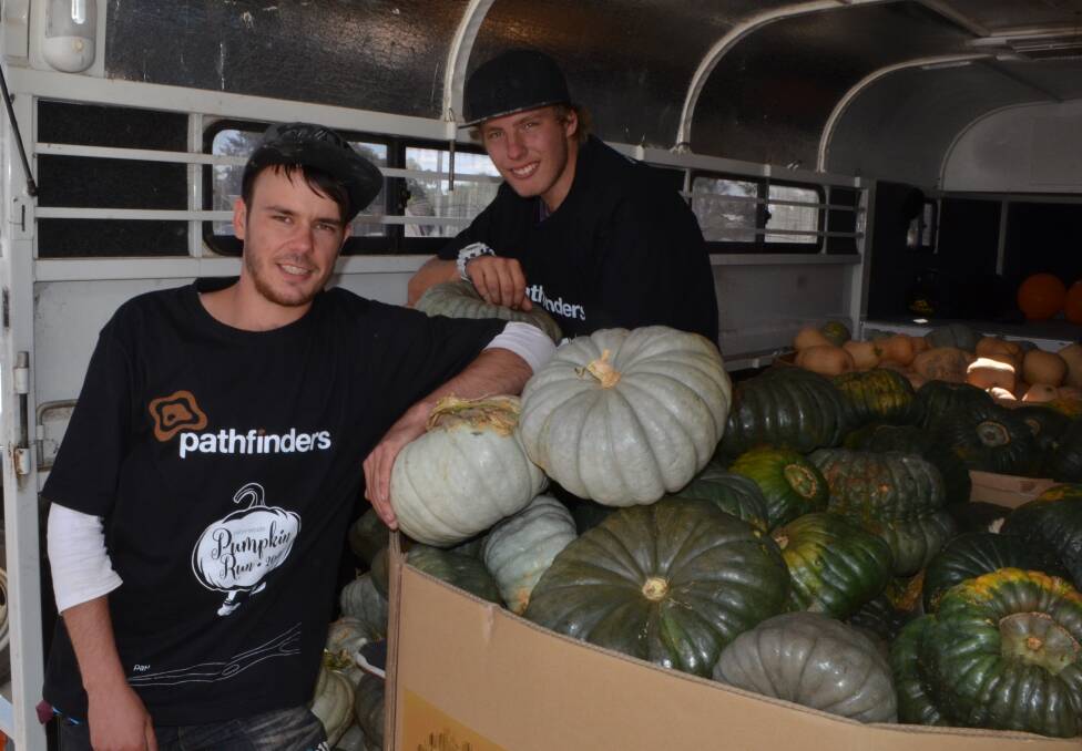 Armidale youth Andrew Peacock, 20, and Nathaniel Keuntje, 17, have joined the Pathfinders pumpkin run from Tilbuster Station to Sydney. They made a stop at Tamworth on Tuesday afternoon.
