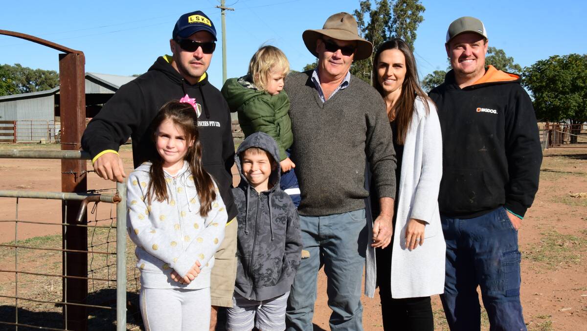 FAMILY FARMING: Trent and Kevin West with Jessica and Jake Josephs. Kevin's grandchildren Larrisa and Jordan West, and Darcy Josephs were also on hand to welcome the Prime Minister. Photo: BELINDA SOOLE