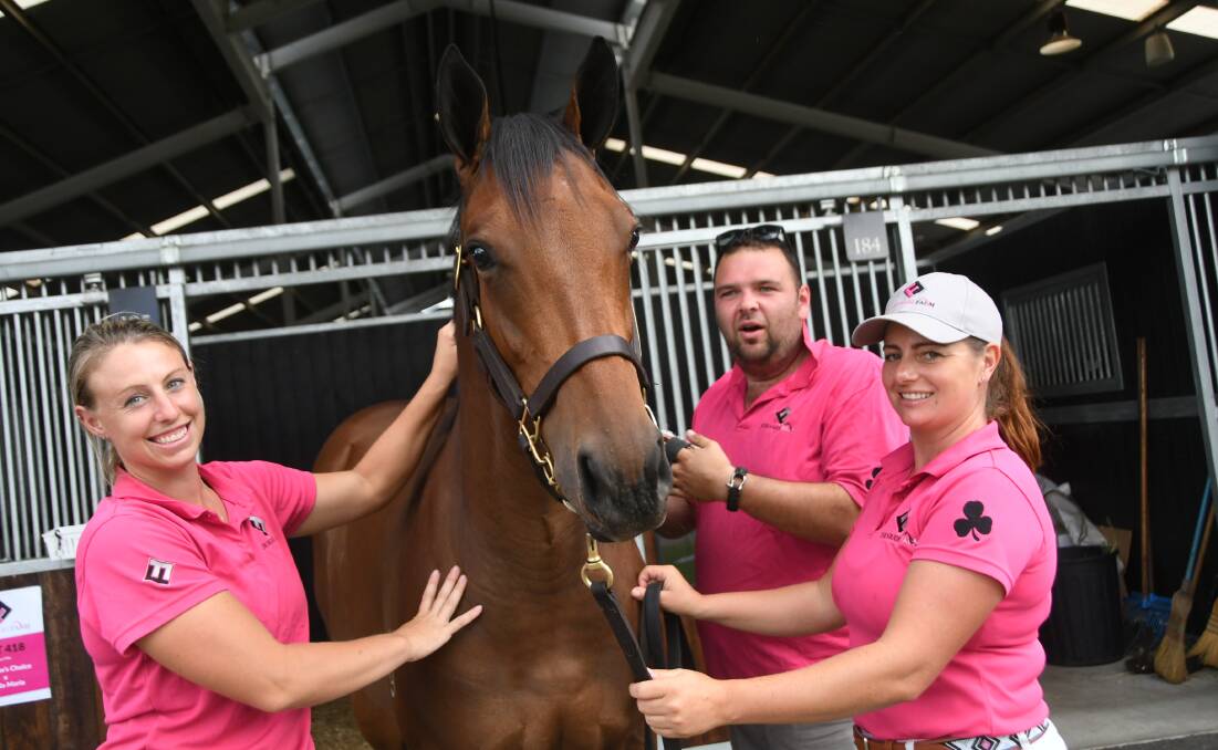 Fernrigg Farm's Kayleigh Murray, Lewis Jarvis and Rae-Louise Kelly with the Inglis Easter Yearling Sales' final Redoutes Choice $760,000 filly. 