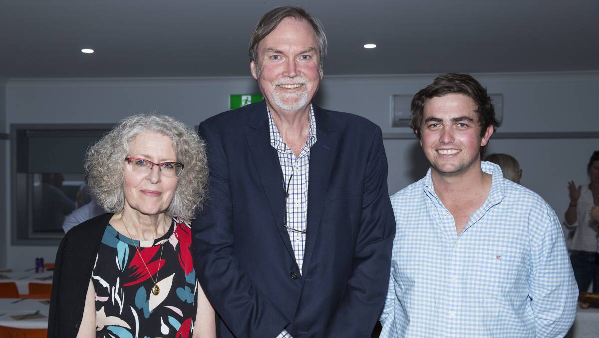 Guest speaker Dr Robert Baker and his wife Sue Baker with Jack Moor at the Warialda Wheat dinner on October 23.
