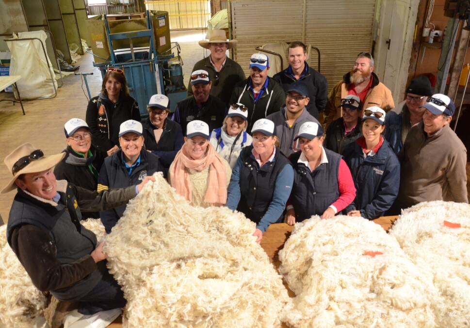 Roseville Park studmaster Matthew Coddington, among several fleeces displayed for the 20 agriculture teachers from schools throughout the state during their visit.
