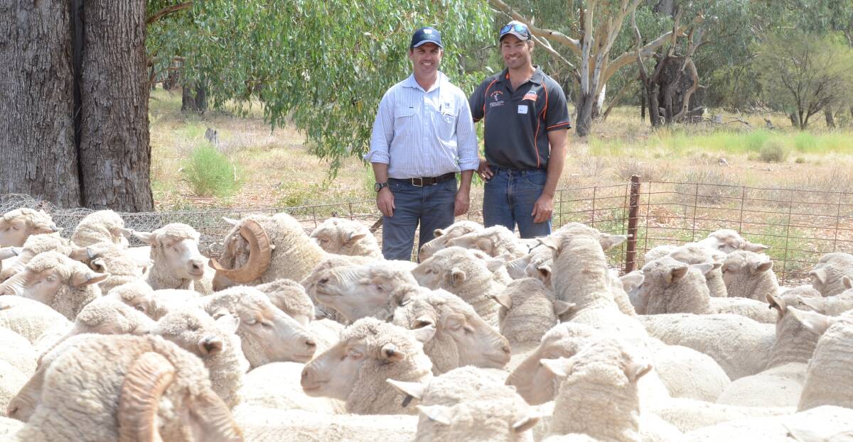 David Quirk, Jemalong Wool, Forbes, with Jono Baker in "Boree", flock presented  
 the encouragement award.