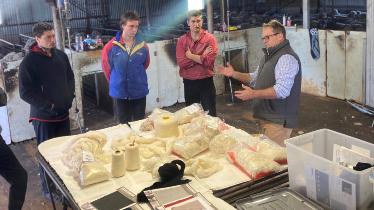 Australian Wool Innovation's national manager of wool harvesting training and development, Craig French, runs shearers through the story of wool after they win it off the sheep's back. Photo from AWI.