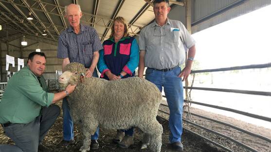 Brad Wilson holds the $3000 sale-topper with Ron Rayner and buyers Peter and Helen Lawson.