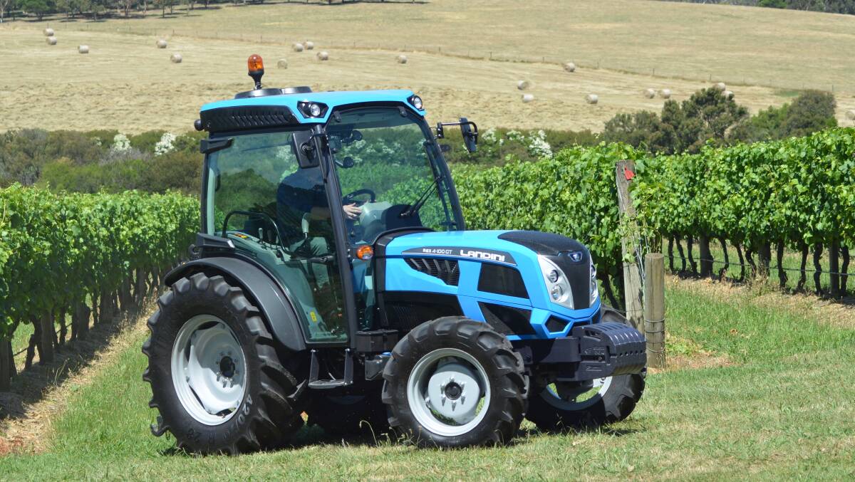 SPECIALIST: The new Landini REX 4 100 GT CAB provides comfort and adaptability for orchard and vineyard uses. 