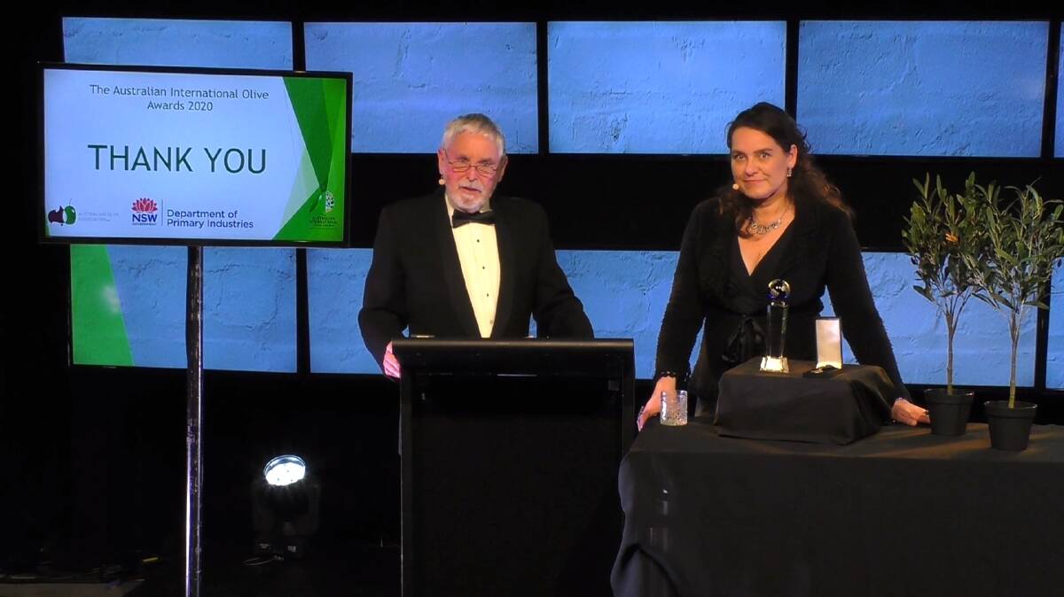 ONLINE: The Australian Olive Association's Kent Hallett and competition chief steward, Trudie Michels, host the virtual gala awards presentation for the 2020 Australian International Olive Awards.