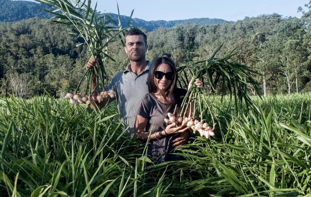 BUMPER: Bellinger River Organics' owners, Chris Fleming and Melanie Proud show off their healthy product from the farm at Bellingen, NSW.