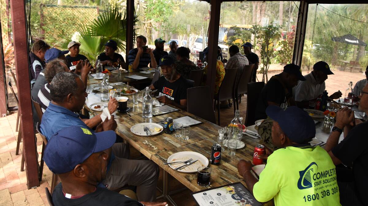SERVED: The PNG sweetpotato growers tour delegates enjoying lunch at HSG At The Gardens, Bundaberg. 