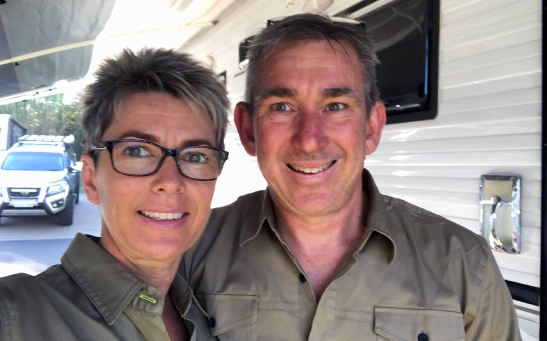HOME: Fiona and Craig Dennes near their caravan which has become their mobile home while working in the horticulture industry. 