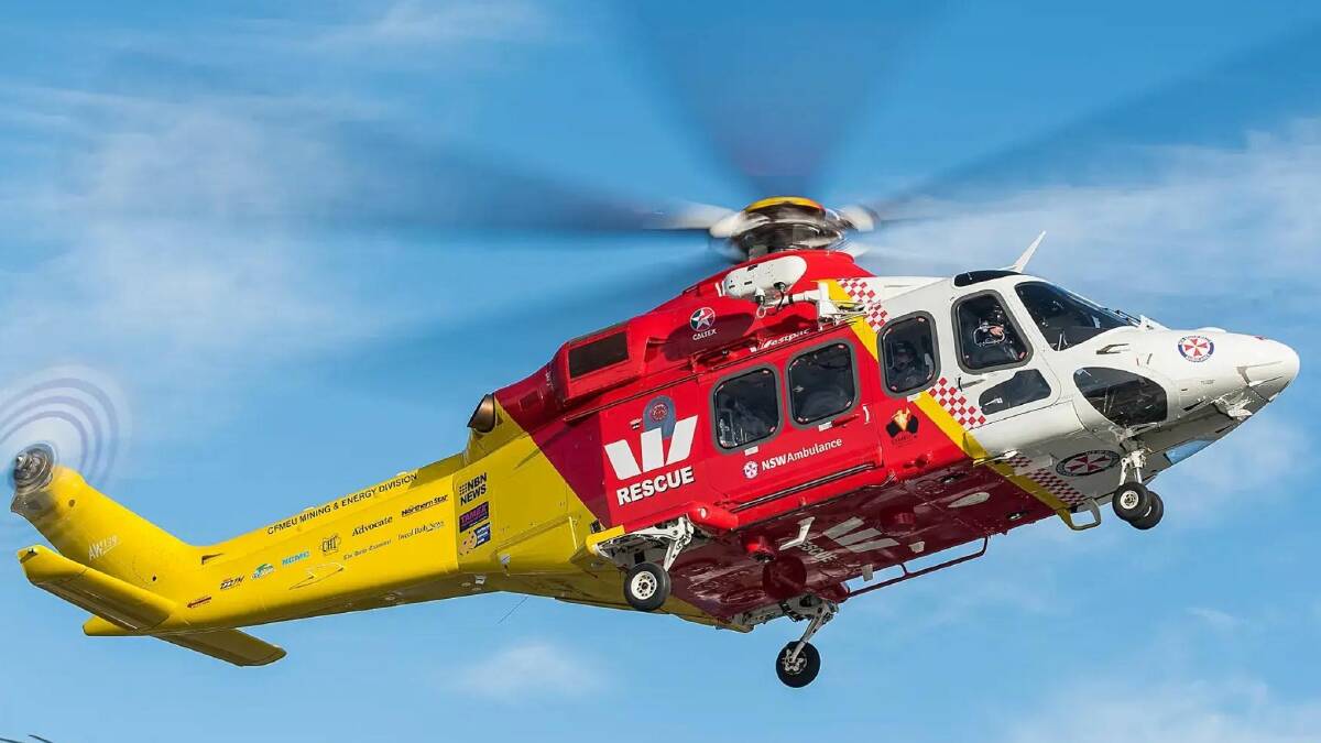 The Westpac Rescue helicopter tasked to attend the crash scene near Lithgow. Picture by Jayden Laing