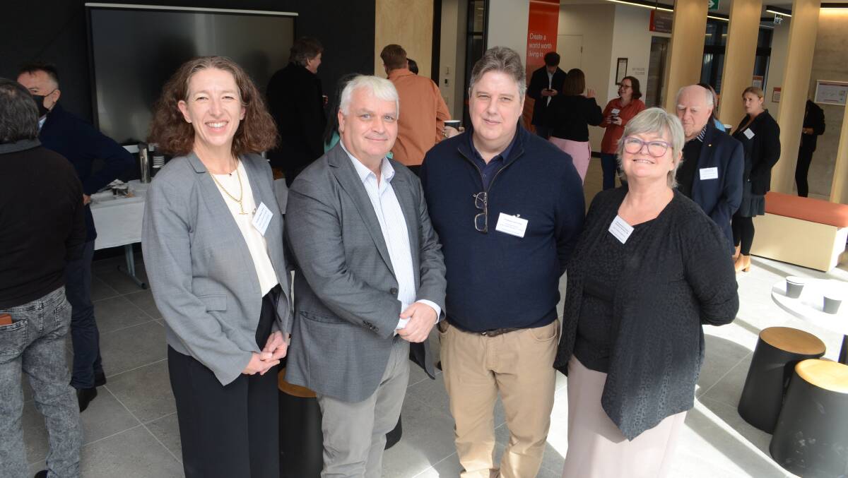 The rural health forum, at Charles Sturt University's Rural and Regional Health Research Institute in Orange, (left to right), Professor Megan Smith, executive dean and the Faculty of Science and Health; Professor Mark Evans, deputy vice chancellor of Research at CSU; Professor Allen Ross, executive director at the Rural and Regional Health Research Institute, and Professor Annemarie Hennessy, dean of the School of Medicine at Western Sydney University. Photo: Jude Keogh 