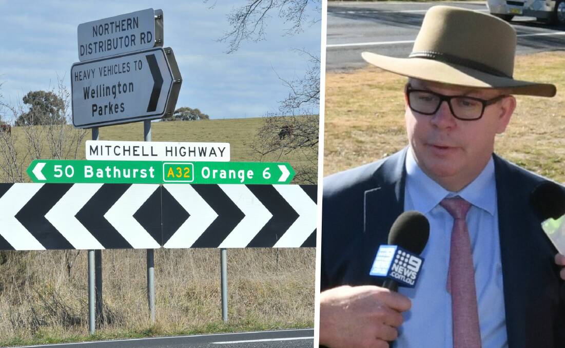 Mitchell Highway signage and Transport for NSW regional director west, Alistair Lunn. 