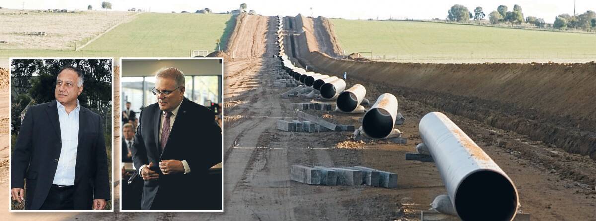 DIGGING IN: A section of the Moomba to Sydney gas pipeline waiting to be buried. Inset: Garbis Simonian, Scott Morrison
