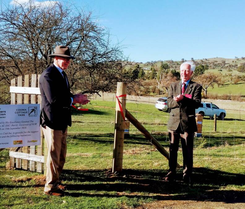 OFFICIAL: NSW Governor, His Excellency General, the Honourable David Hurley, AC, DSC (Retd) with president of Yass and District Amateur Beekeeping Club Joe Morrissey opening the apiary.