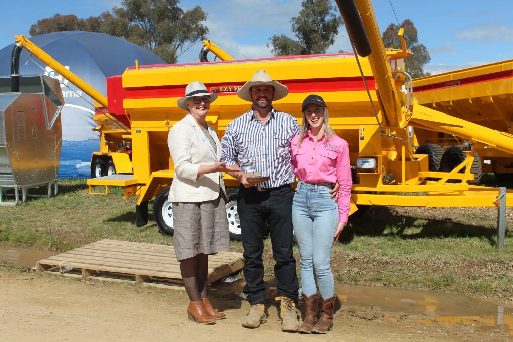 Greater Hume Council deputy mayor, Cr Annette Schilg, with Steele Steel's Dan Draper and Courtney Plane. Photo: Denis Howard 