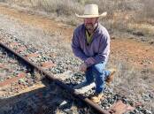 Peter Skipworth, Currebah, inspects part of the 70km rail line between Lake Cargelligo and Ungarie which needs an upgrade to main line standard. Photo: Denis Howard