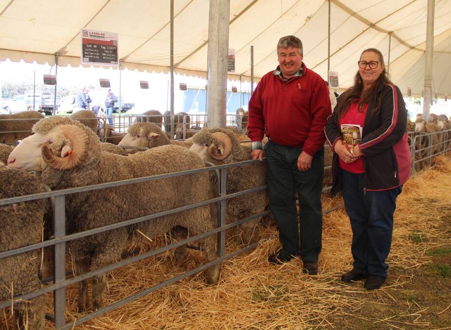 Mark and Carol Jones, Booroola, Condobolin, with two of the 20 lots they purchased at the sale.