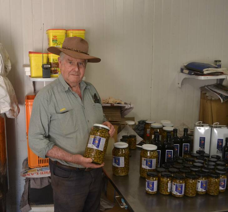 WINNERS: Greg Gibson and his award-winning range of olives and oils. Photo: Denis Howard.