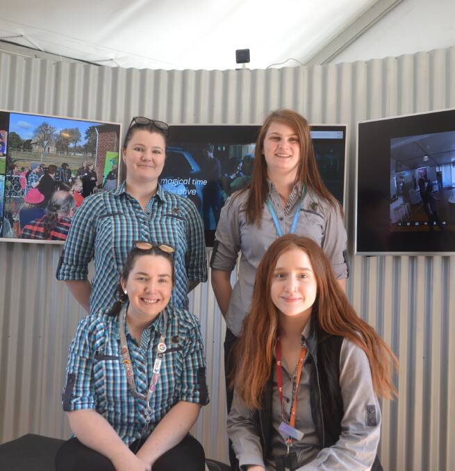 Staffing the Telstra marquee at Henty were, back from left, Cassandra Scanlon and Kahleisha Furner; front, Carmel Goonan and Jax Lawler. 