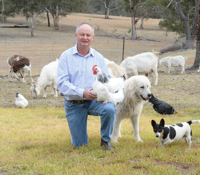 Jeff Rogers with just some of his animals on his Rylstone property.