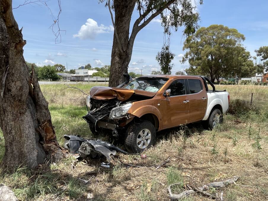 A man has been taken to hospital after his ute left the road and hit a tree at Galore. Picture by Les Smith 