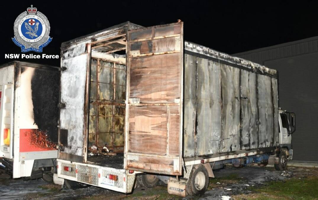 One of the trucks that was set on fire. Picture supplied by Hunter Valley Police District