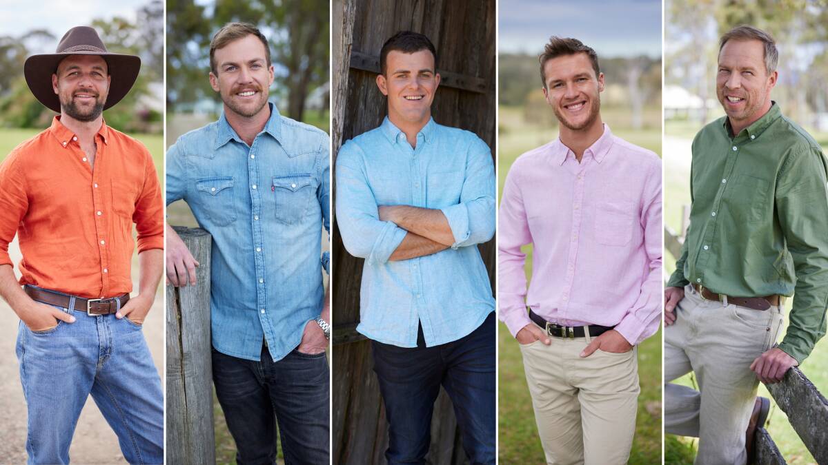 Farmers Brad, David, Brenton, Matt and Andrew are looking for love on Farmer Wants A Wife. Picture supplied