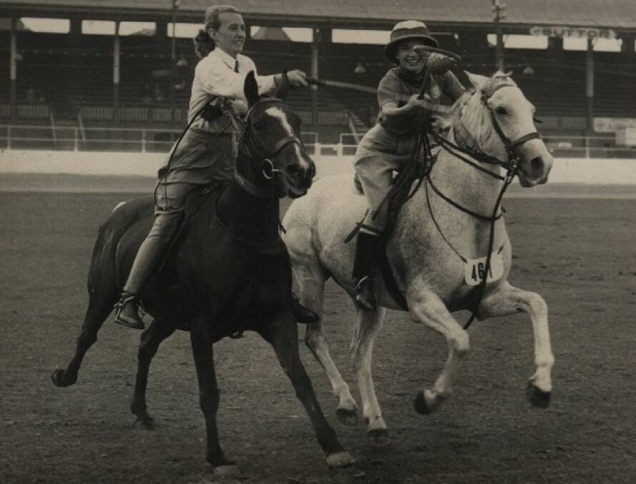 Margery Hirst playing an early version of polocrosse. Taken from Ross' new film 'Aussies in the Saddle.'