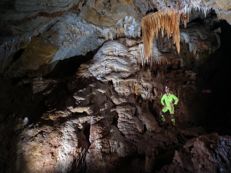 Exploring the complex cave system of the Cliefden Caves. The longest cave is 3km long. Photo : Garry K. Smith