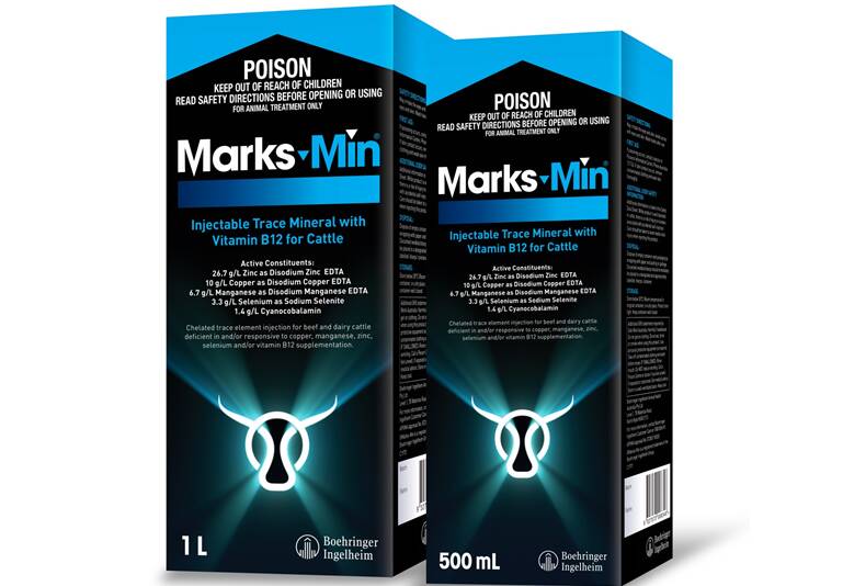 Marks-Min is a new injectable trace mineral for cattle, with the addition of B12, all in one single, easy to administer and rapidly absorbed injection.