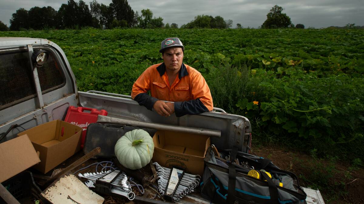 East Maitland farmer Liam Dennis said his pumpkin crop is a disaster because of a lack of bees. Picture Jonathan Carroll.