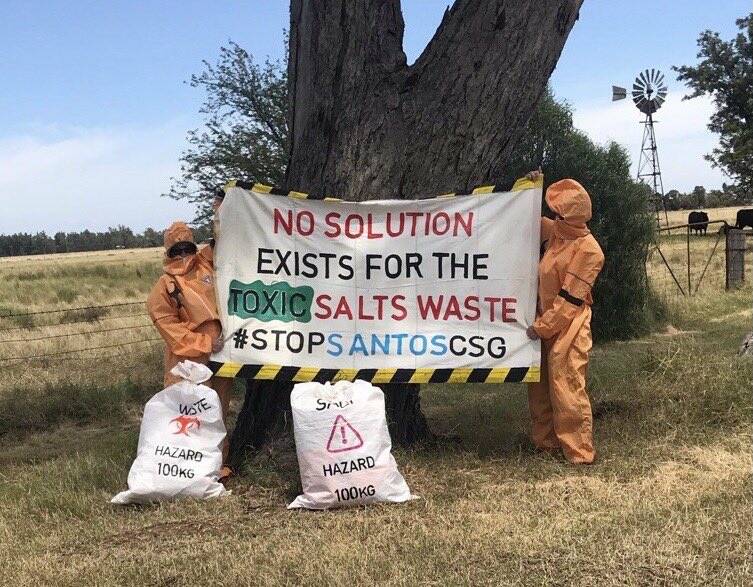 CAUSE: Environmental protesters state their case outside Narrabri Airport on Friday: Photo: Twitter