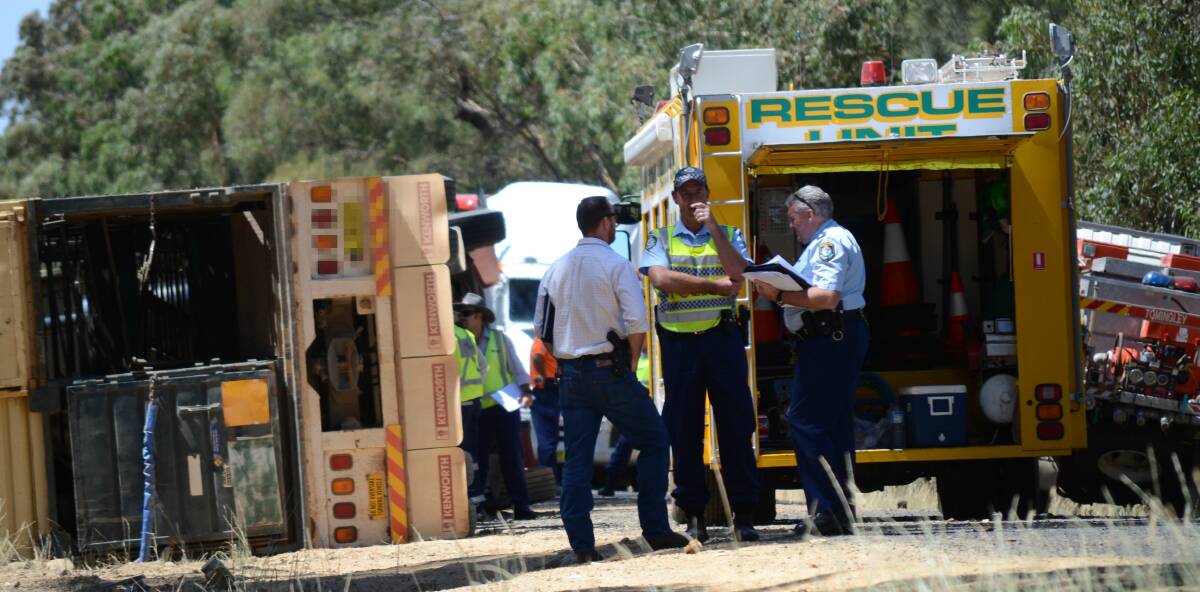 ACCIDENT: A number of sheep were killed when a livestock truck overturned on Monday morning. Photo: ELOUISE HAWKEY