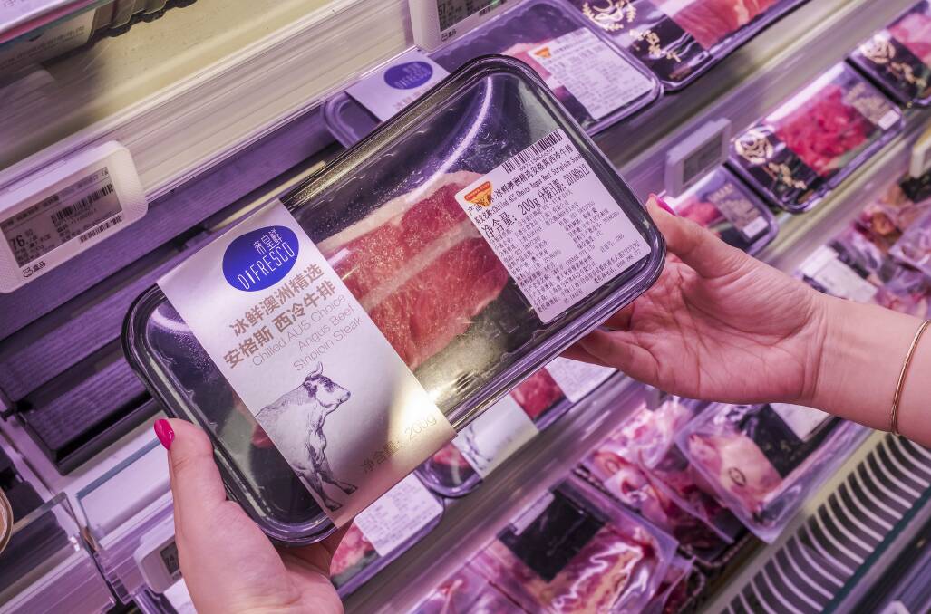 ON TREND: Australian beef on sale at an Alibaba-run Smart supermarket in Hangzhou, China. Our exports of chilled beef are continuing to grow.   