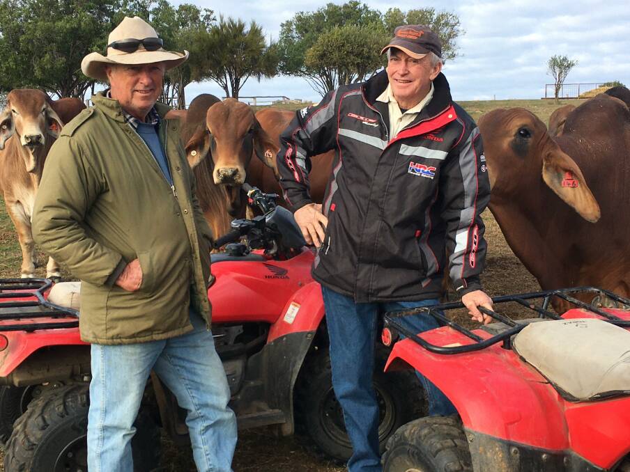 QUAD SQUAD: Darling Downs beef producer, Noel Sorley (pictured left), Mt Callan, Moola, with Save the Quad Bike in Australia founder, Craig Hartley, Dalby. Mr Sorley has four Honda TRX250 quads which he says is the only machine that can traverse the tight scrub in the foothills of the Bunya Mountains.