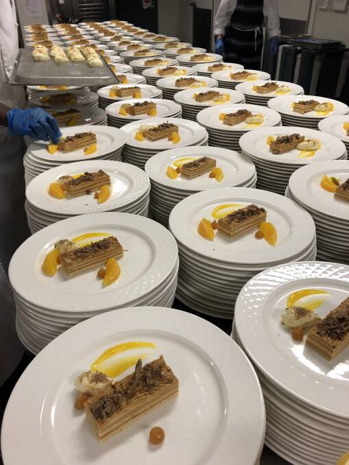 Hundreds of desserts topped with lamb floss were plated up for the large crowd that attended the AWI GrandsLamb dinner at the Perth Convention and Exhibition Centre.
