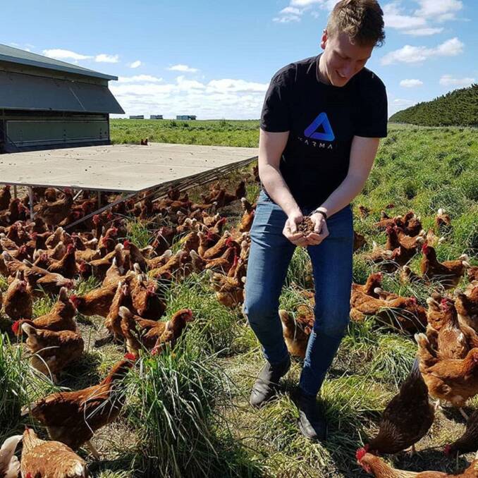 James Sackl's Melbourne-based company Karma is developing a method of constant and consistent larvae production suitable for chook feed.