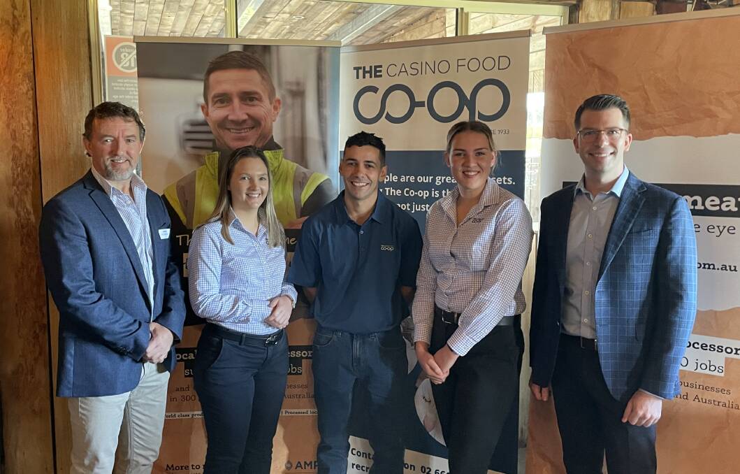 Casino Food Coop CEO Simon Stahl, microbiologist Jess Tummage, fitter and turner Tim Petersen, QA assessor Kalani Moss and the CEO of the Australian Meat Processor Corporation Chris Taylor.