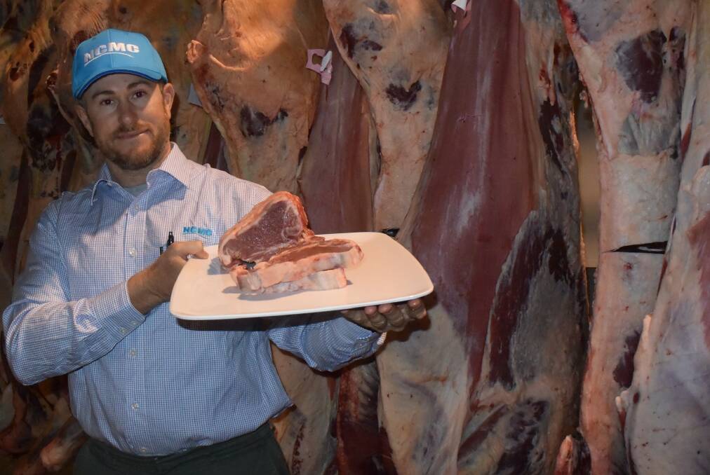 NCMC's Joe Leven with a sample of veal.