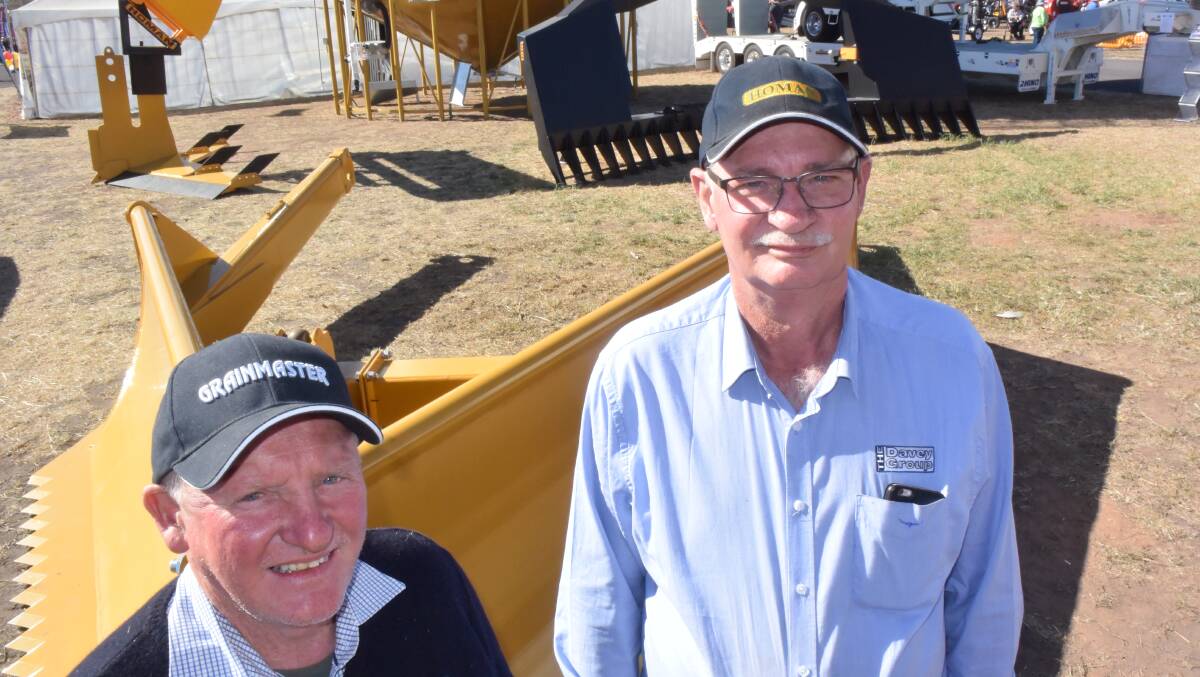 Bob Hornery and Neil Nelson, part of the Davey Group from Toowoomba, Qld, with sod busting equipment at AgQuip, where farmer interest was high.
