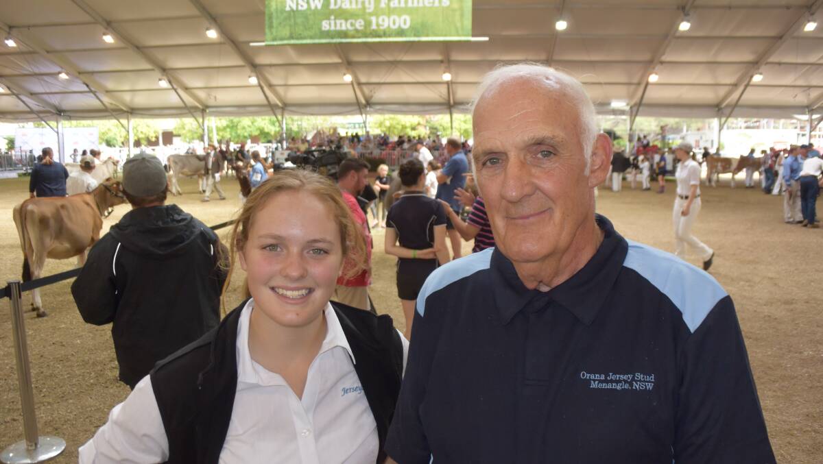 Year 12 student Casandra Herdman, Harrington Park, comes from a suburban background but fell in love with dairy cattle through her school program. She is pictured with her work experience mentor John Quinn from Orana Jersey stud and dairy at Menangle.