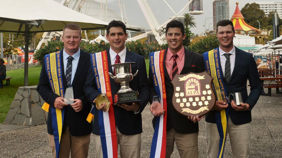 ALPA Young Auctioneers at Sydney Royal show this year with state winner Harry Waters, national winner Will Claridge and runner-up Corey Evans, with state runner-up Jake Smith. Photo: Kate Louden