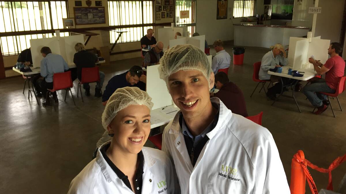 Ella Palmer, rural science student at University of New England, Armidale, with Cameron Steel, Phd candidate. The pair were part of defining eating quality of veal.