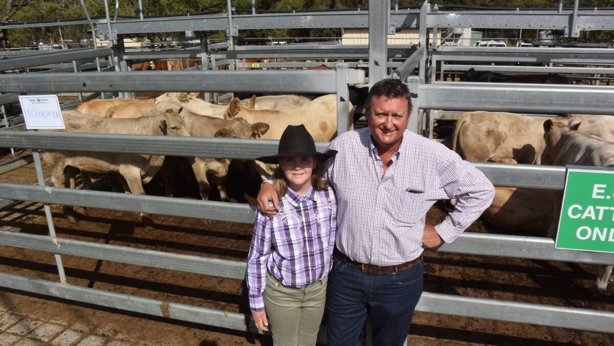 Brooke Chapman and her father Adam, Fineflower, sold Charolais weaner steers out of first cross Brahman/ Hereford cows, 300kg to an average 209c/kg.
