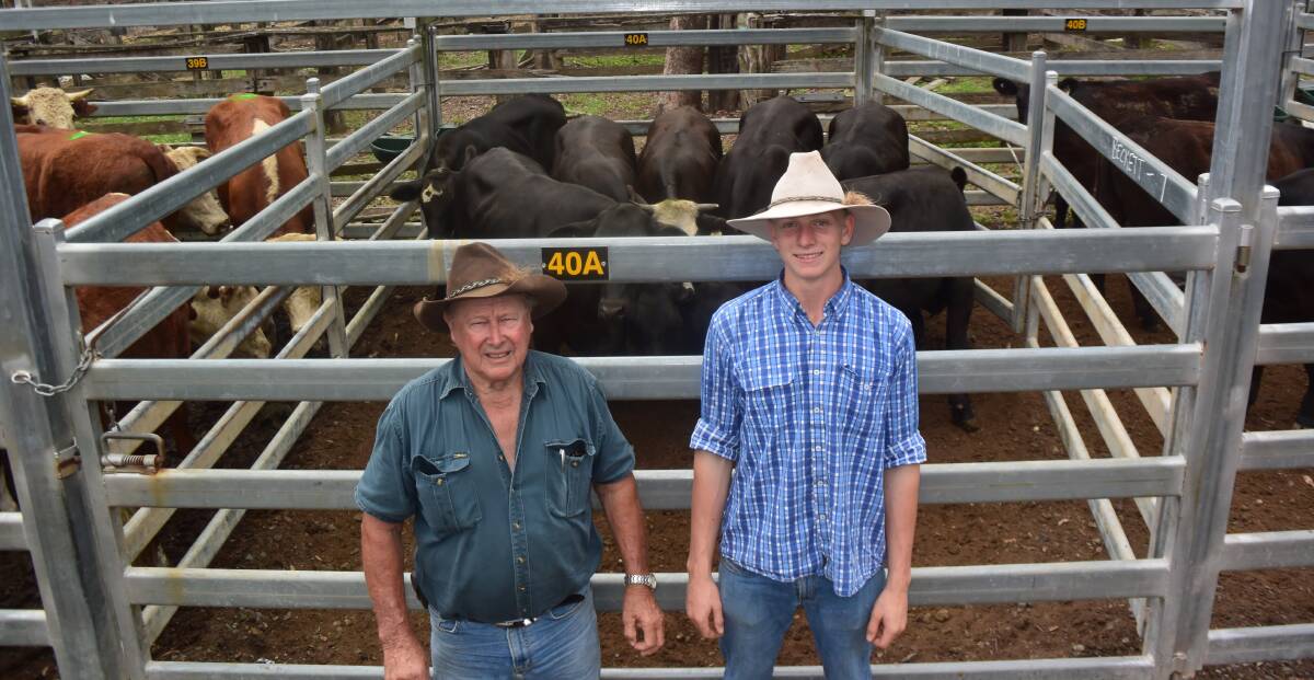 John Clayworth, and Andrew Ammann, Yarras, bought six tooth black baldy and Hereford steers, for $1469.