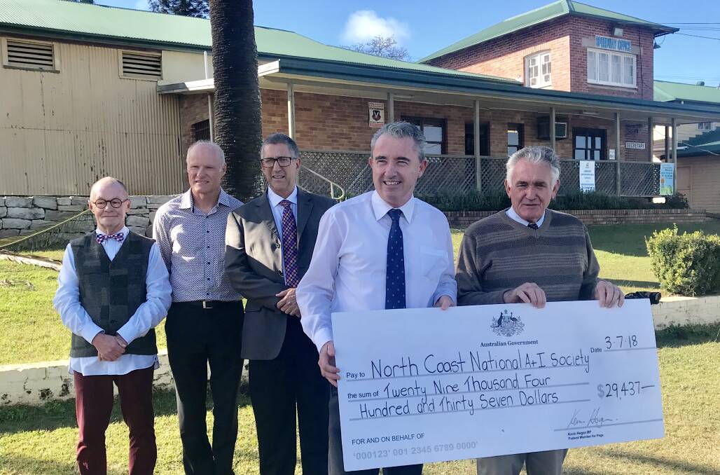 Philip Penwright, Andrew Gordon and Mark Bailey representing the Lismore Showground with Federal Member for Page, Kevin Hogan, and president of the North Coast National, John Gibson.