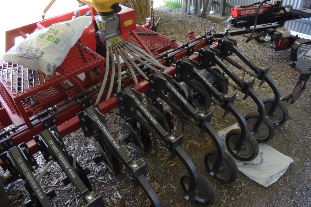 This highly maneuverable 8-row air seeder was designed by Richard Daughtery to contend with diverse cover crop establishment.